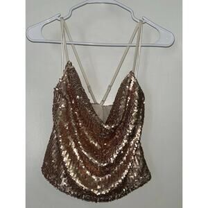 Sincerely Jules Women’s Size S Rose Gold Sequin Adjustable Strap Camisole NWT